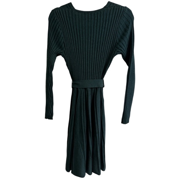 Women’s Long Sleeve Wrap V-Neck Ribbed Knit A line Sweater Dress - Picture 5 of 10